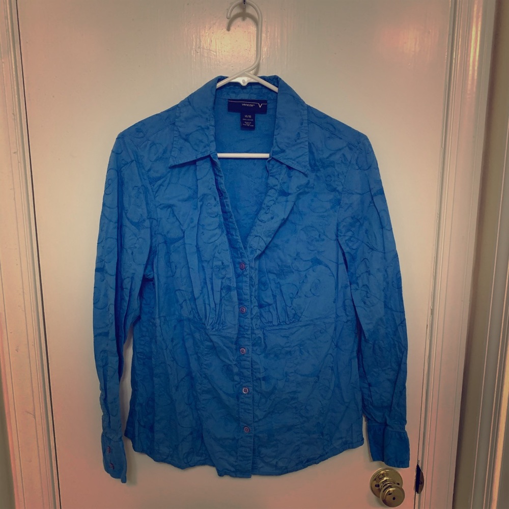 Venezia blue embroidered button down blouse